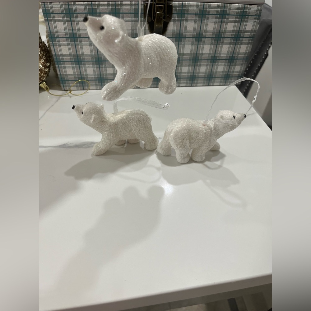 Elegant White Polar Bear Holiday Ornaments